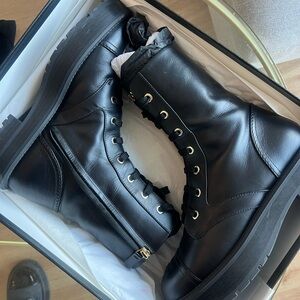 CHANEL Black Leather Lace-Up Ankle Boots